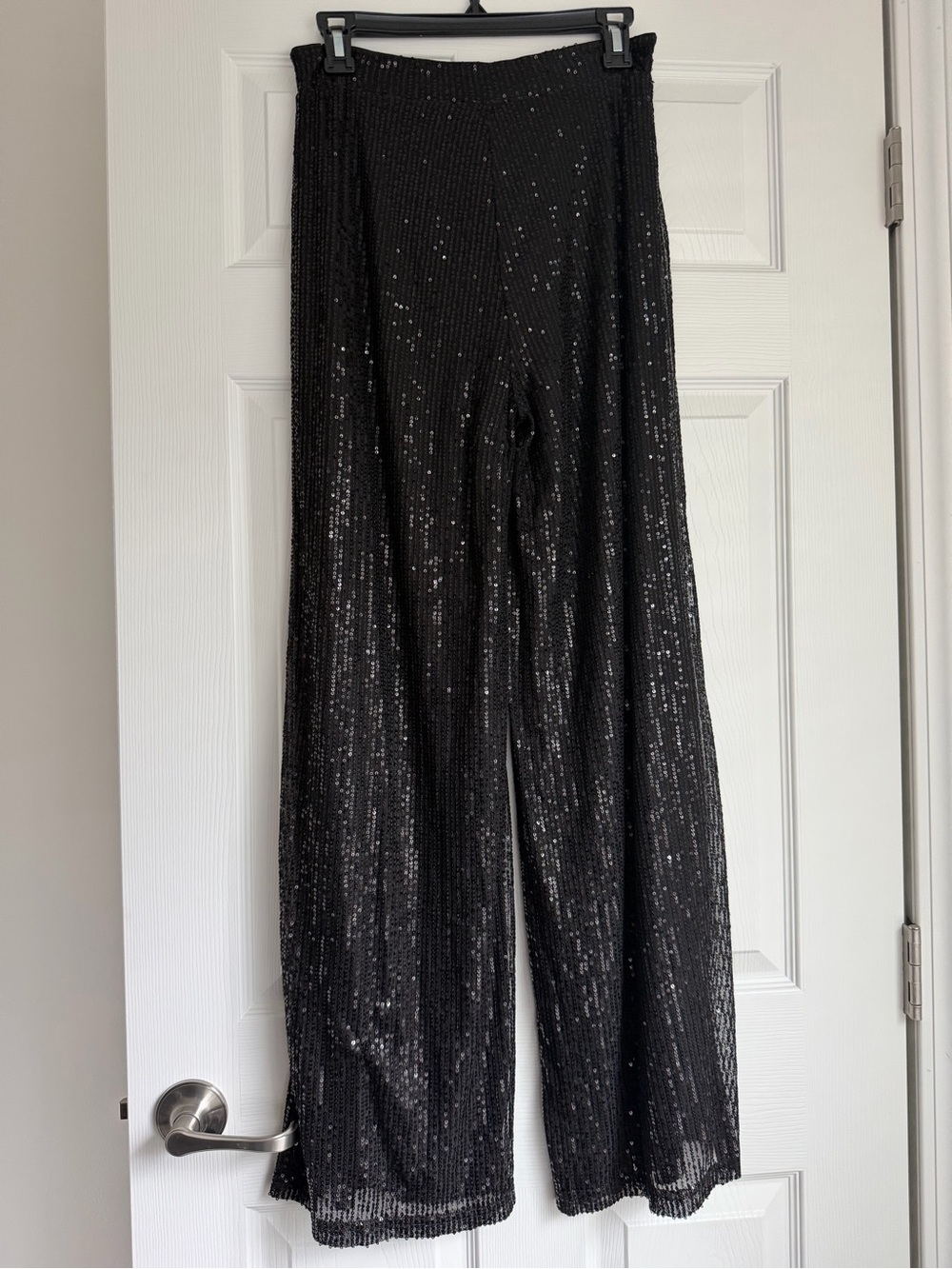 SHEIN Black Sequin Wide-Leg Pants